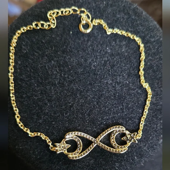 White Sapphire Sterling & Gold Infinity Crescent Moon & Star Bracelet 8" - Picture 8 of 10